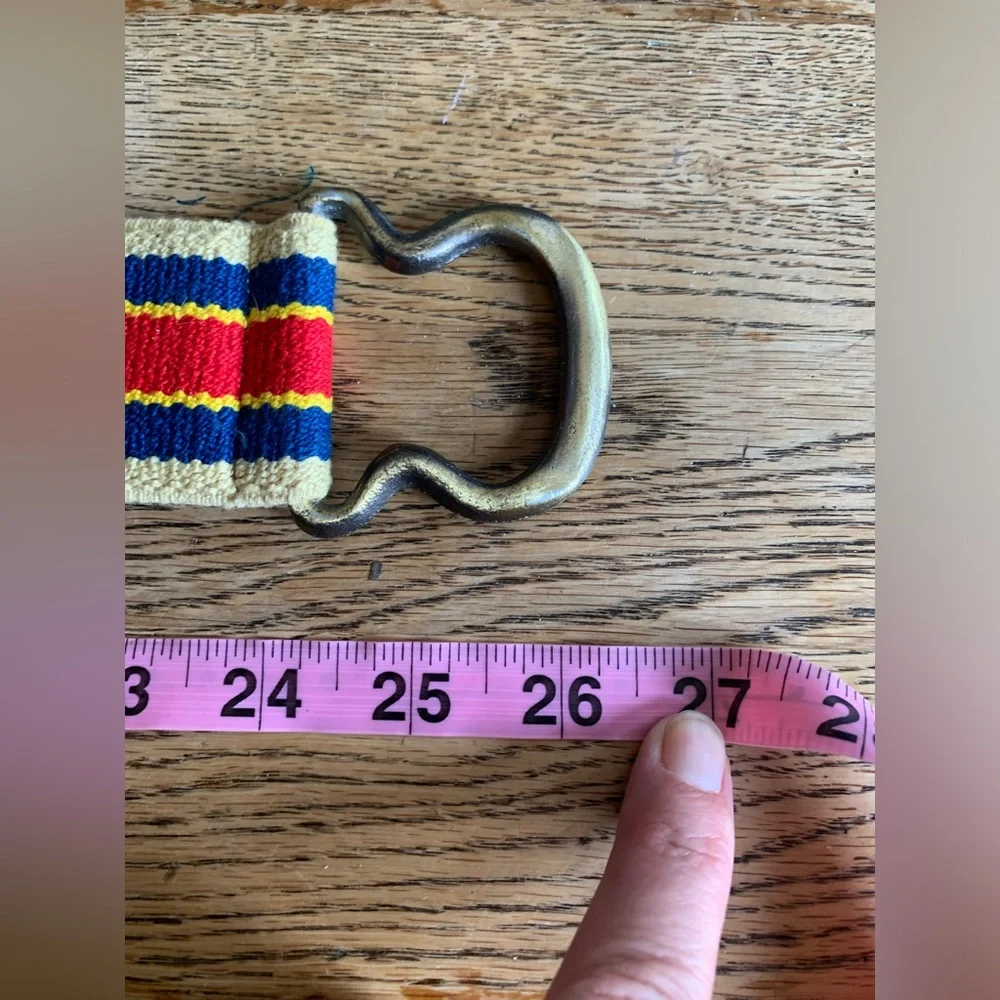 Vintage 70s/80s Striped Twill Stretch Belt Interlocking Buckle Retro Hippie